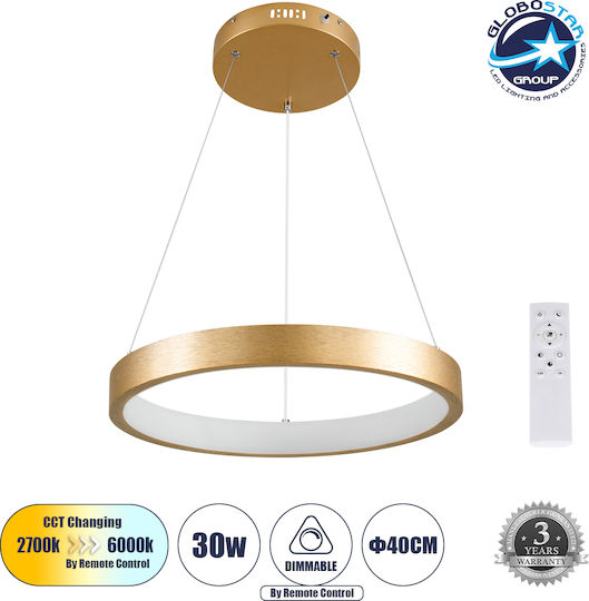 GloboStar Nemesis Κρεμαστό Φωτιστικό Χρυσό LED με Ρυθμιζόμενο Λευκό Φως 40x40εκ.