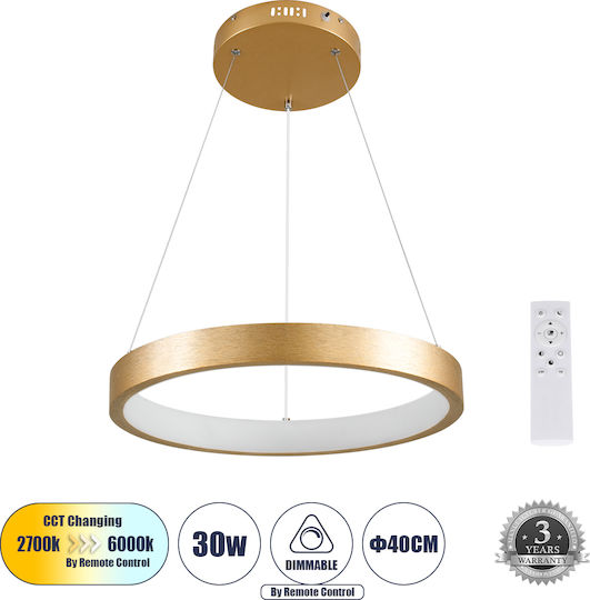 GloboStar Nemesis Κρεμαστό Φωτιστικό Χρυσό LED με Ρυθμιζόμενο Λευκό Φως 40x40εκ.