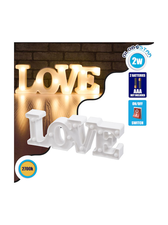GloboStar Διακοσμητικό Φωτιστικό LED Θερμό Λευκό 2700K Love 32x12x5εκ.
