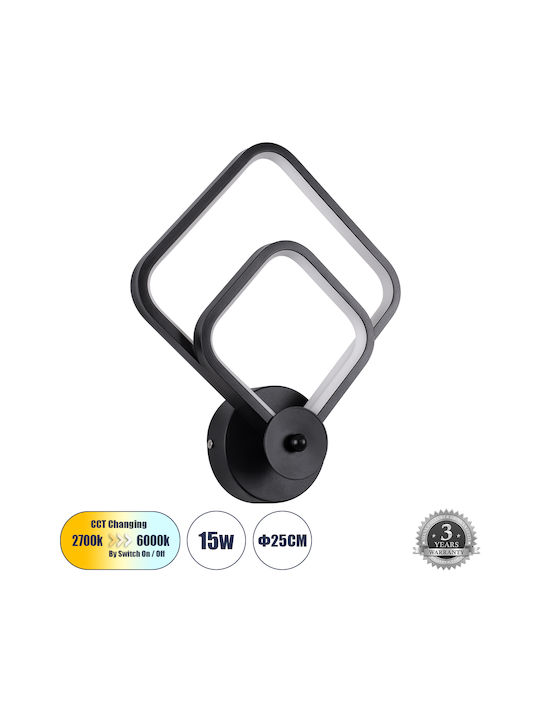 GloboStar Anna Modern Lamp Wall with Integrated LED and Adjustable White Light Black 25x30cm