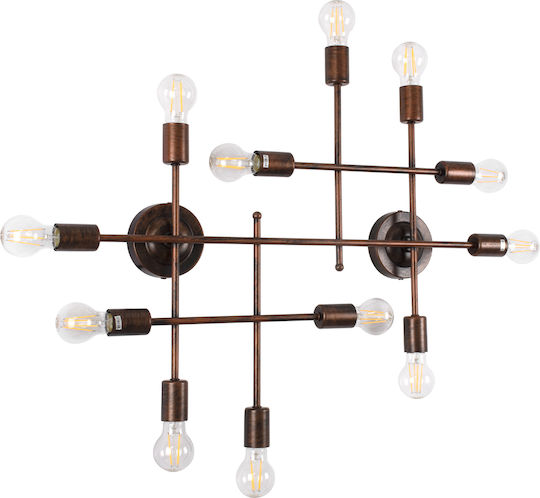 GloboStar Piping Industriell Wandleuchte mit Lampenbirnensockel E27 Kupfer 78,5x64x64cm