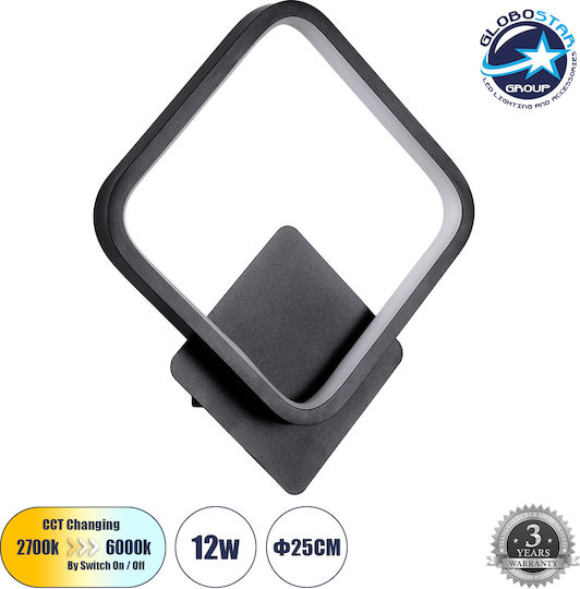 GloboStar Lena Modern Leuchte Wand mit Integrierter LED und Einstellbares Weißes Licht Schwarz 25x29.5cm
