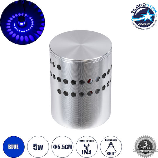 GloboStar Stains Επιτοίχια Εξωτερική Πλαφονιέρα LED IP44 5W με Μπλε Φως