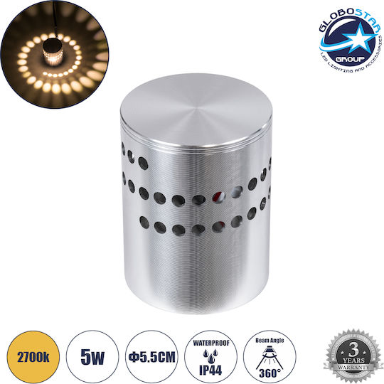 GloboStar Stains Επιτοίχια Εξωτερική Πλαφονιέρα LED IP44 5W με Θερμό Λευκό Φως 5.5x5.5εκ.