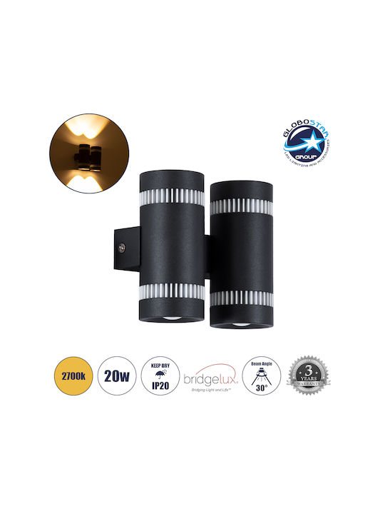 GloboStar Cannonal Wall-Mounted Outdoor Spot LED IP20 20W with Warm White Light Double Beam 12x6.5x11cm
