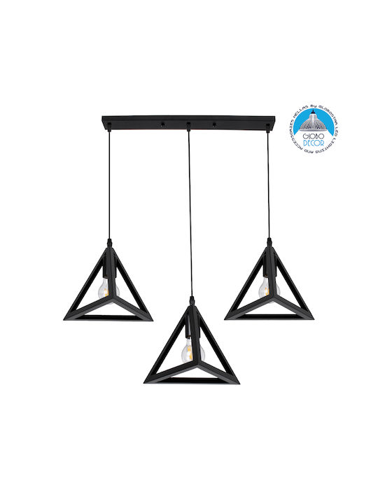 GloboStar Triangle Pendant Light Black Grid with Socket E27 70x22x130cm