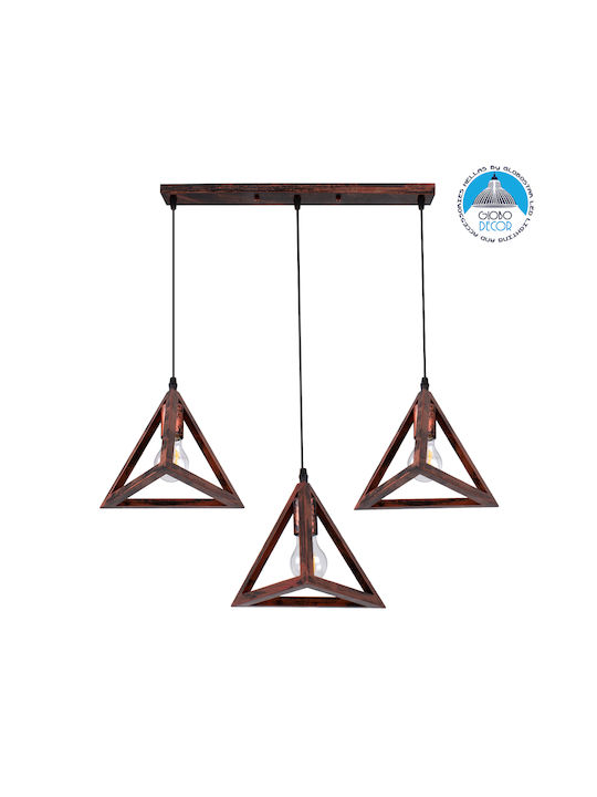 GloboStar Triangle Висящо Осветително Тяло Меден Мрежа с Цокъл E27 70x22x130см.