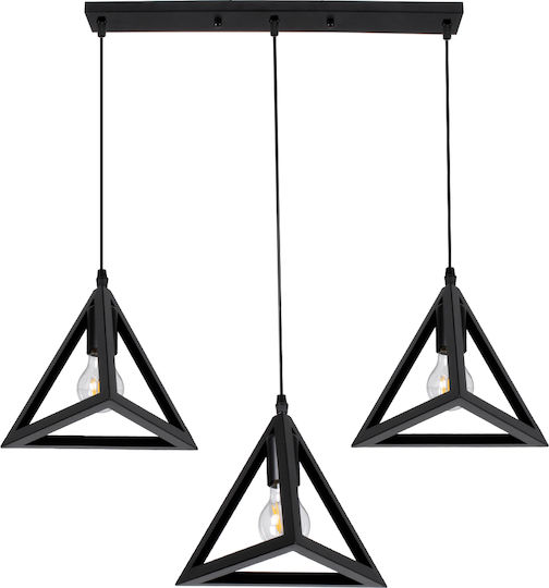GloboStar Triangle Pendant Light Black Grid with Socket E27 70x22x130cm