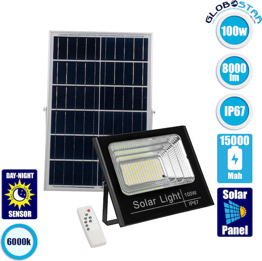 GloboStar Waterproof Solar LED Flood Light 100W Cold White 6000K with Photocell and Remote Control IP66