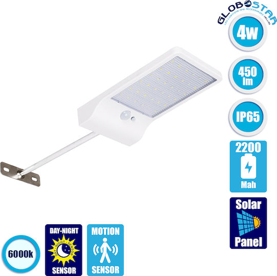 GloboStar Στεγανός Ηλιακός Προβολέας LED 4W Ψυχρό Λευκό 6000K με Αισθητήρα Κίνησης και Φωτοκύτταρο IP65