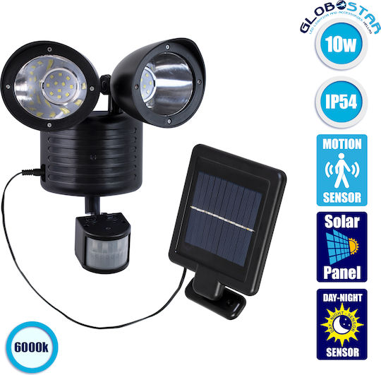 GloboStar Στεγανός Ηλιακός Προβολέας LED 10W Ψυχρό Λευκό 6000K με Αισθητήρα Κίνησης IP54