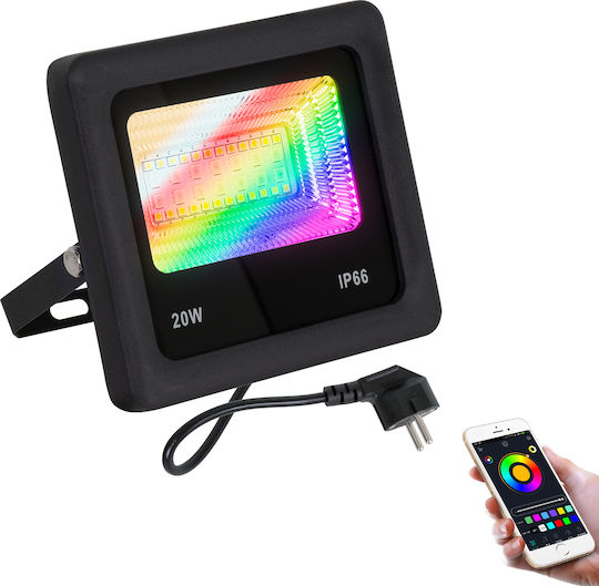 GloboStar Αδιάβροχος LED Προβολέας 20W Топло бяло 3000К WiFi IP66