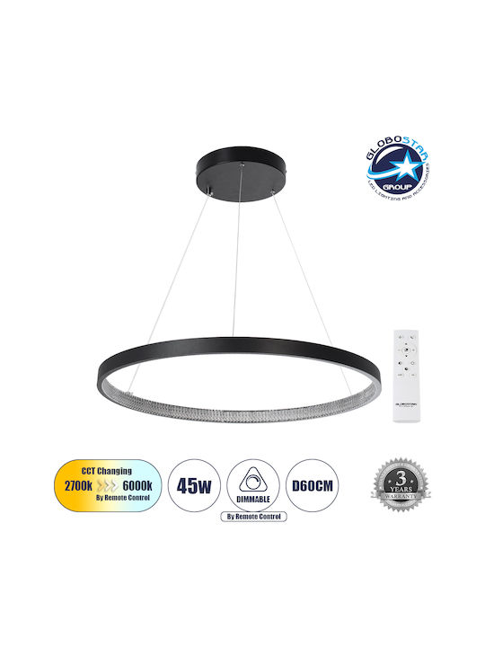 GloboStar Diamond Κρεμαστό Φωτιστικό Μαύρο LED με Ρυθμιζόμενο Λευκό Φως 68x68εκ.