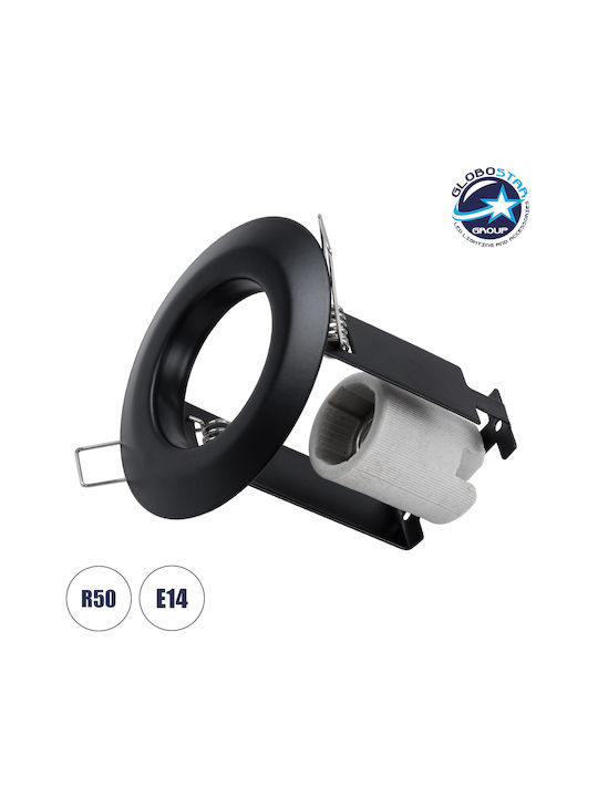 GloboStar Aliba Rund Metallisch Einbau Spot mit Fassung E14 Schwarz 9.2x9.2cm. 1Stück