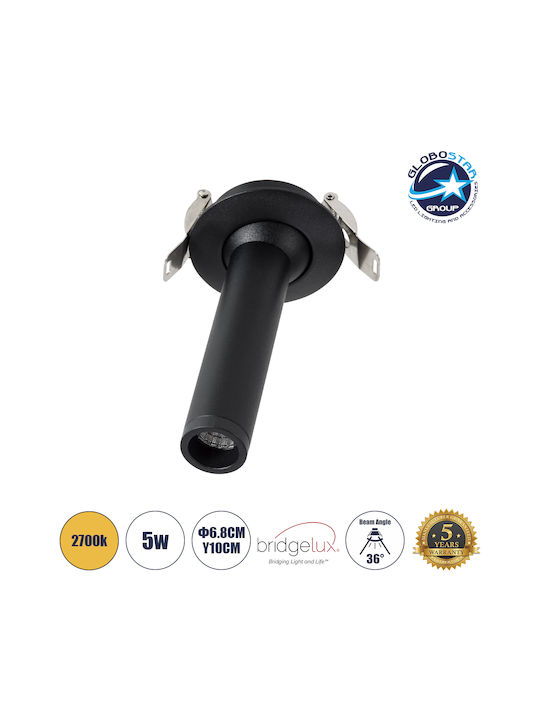 GloboStar Dale Round Metallic Recessed Spot with Integrated LED and Warm White Light Black 6.4x6.4cm. 1pcs