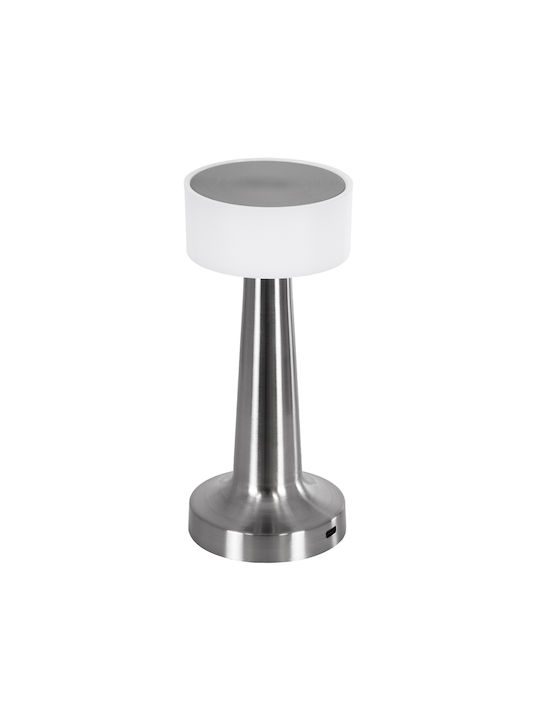 GloboStar Nanna Kunststoff Tischlampe LED mit Weiß Schirm und Silber Basis