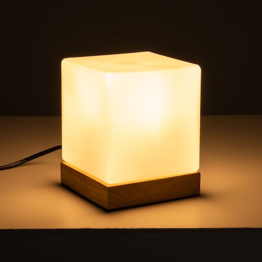 GloboStar Wood Table Lamp for Socket E27 with White Shade and Beige Base