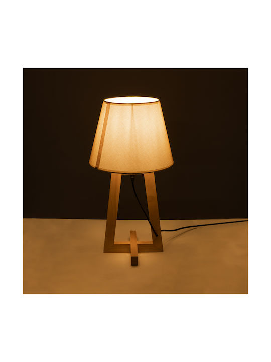 GloboStar Holz Tischlampe für Fassung E27 mit Beige Schirm und Basis