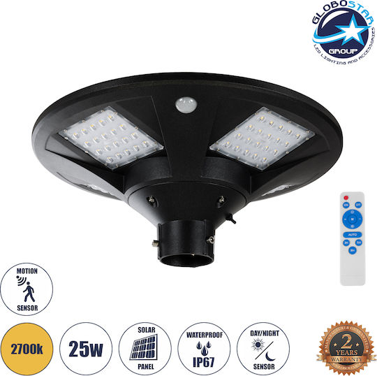 GloboStar Ηλιακό Φωτιστικό Δαπέδου 25W 1800lm Θερμό Λευκό 2700K με Αισθητήρα Κίνησης, Φωτοκύτταρο και Τηλεχειριστήριο IP65 50x50x20εκ.