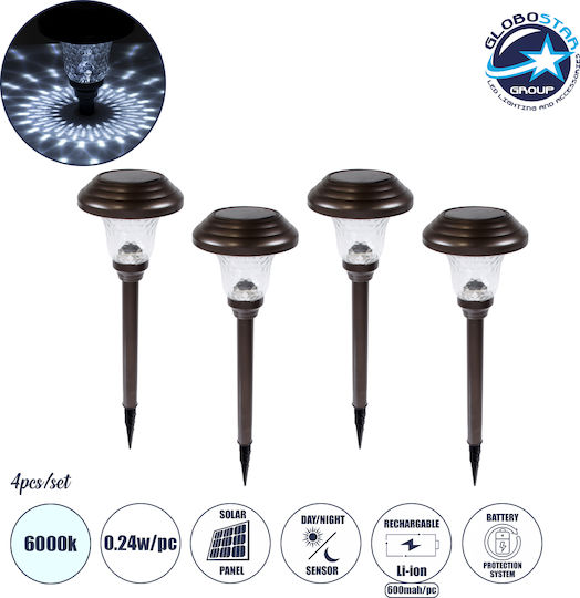 GloboStar Set of 4 Stake Solar Lights Lanterns 0.24W 100lm Cold White 6000K with Photocell IP65 12cmx12cmx23cmcm