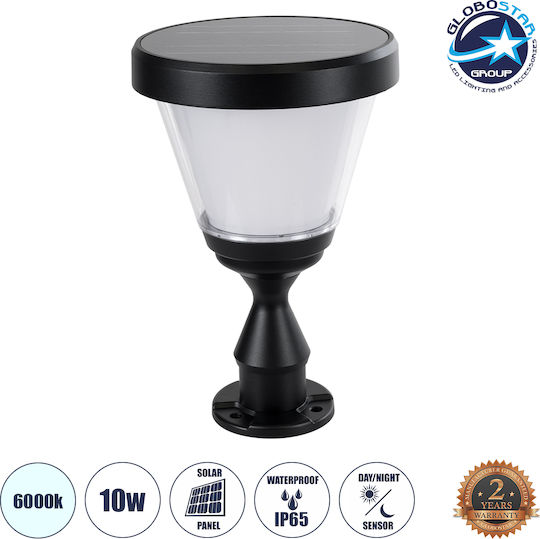 GloboStar Ηλιακό Φωτιστικό Δαπέδου Κολωνάκι 10W 330lm Ψυχρό Λευκό 6000K με Αισθητήρα Κίνησης και Φωτοκύτταρο IP65 24x24x36εκ.