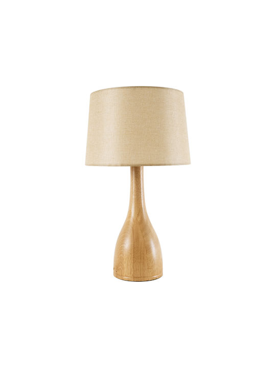 GloboStar Holz Tischlampe für Fassung E27 mit Beige Schirm und Basis