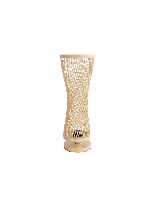 GloboStar Rowan Holz Tischlampe für Fassung E27 mit Beige Schirm und Basis