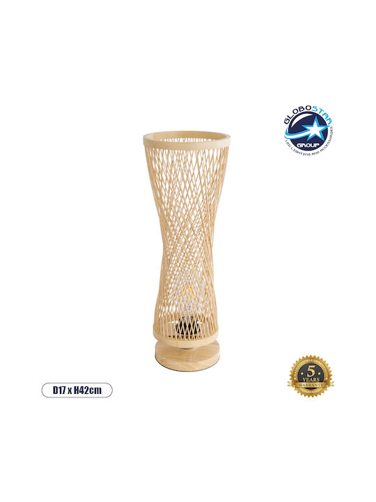 GloboStar Rowan Holz Tischlampe für Fassung E27 mit Beige Schirm und Basis