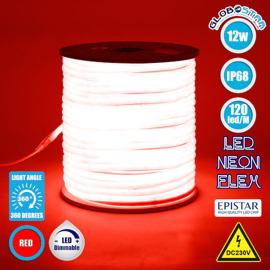 GloboStar Waterproof LED Strip 220V Red Light 1m Neon Flex