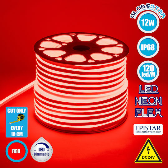 GloboStar Waterproof LED Strip 24V Red Light 1m Neon Flex