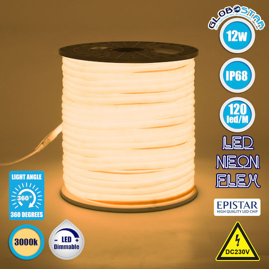 GloboStar Αδιάβροχη Ταινία LED 220V Θερμό Λευκό Φως 1m Neon Flex