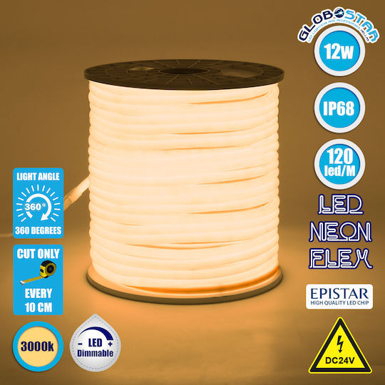 GloboStar Водоустойчива LED Лента 24V Топло бяло Светлина 1м Неон Флекс