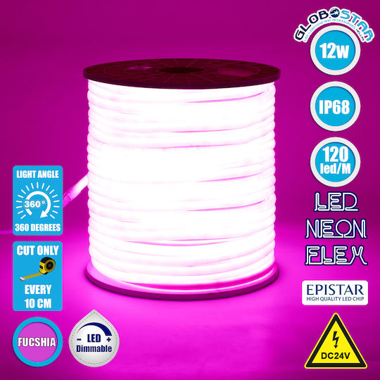GloboStar Αδιάβροχη Ταινία LED 24V Ροζ Φως 1m Neon Flex