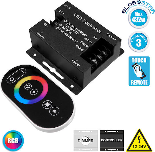 GloboStar Ασύρματο RGB Controller Αφής RF με Τηλεχειριστήριο 73406