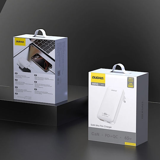 Dudao Φορτιστής Χωρίς Καλώδιο GaN με Θύρα USB-A και Θύρα USB-C 65W Power Delivery Λευκός (A65Q)