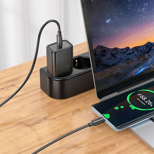 Hoco Φορτιστής με Θύρα USB-C και Καλώδιο USB-C - USB-C 30W Power Delivery / Quick Charge 3.0 Μαύρος (N62)