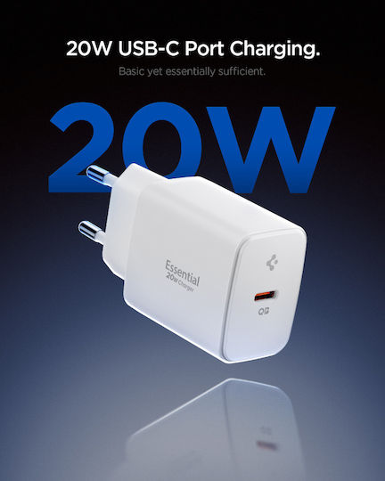 Spigen Зарядно без кабел с USB-C порт 20W Power Delivery Бял (EE201EU)