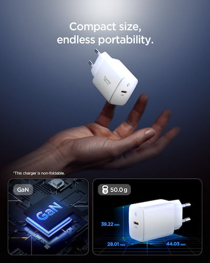 Spigen Зарядно без кабел с USB-C порт 20W Power Delivery Бял (EE201EU)