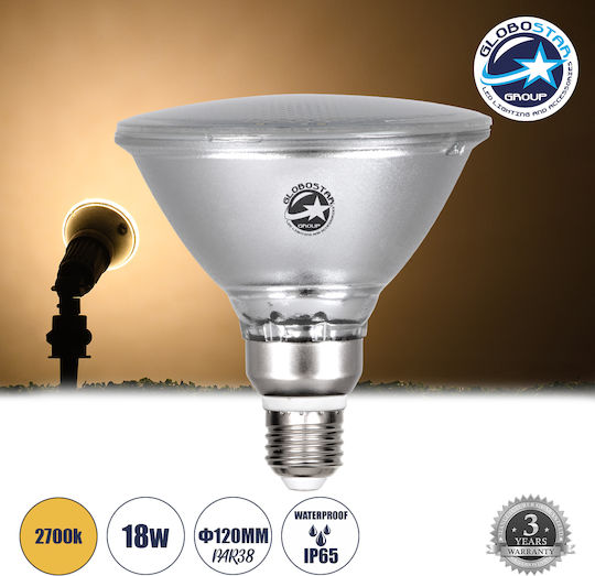 GloboStar LED Bulb 18W 130mm for Socket E27 and Shape PAR38 Warm White 1800lm