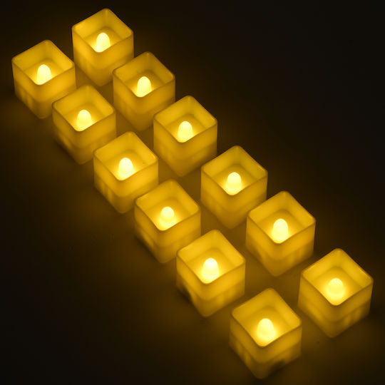 GloboStar Decorative Lighting Candle LED Warm White 2700K Wax 12pcs 3.5x3.5x3.5cm