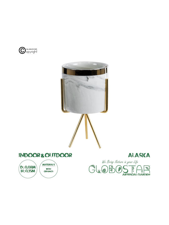 GloboStar Alaska Саксия Керамика Бял Със стойка 8x8x15εκ.