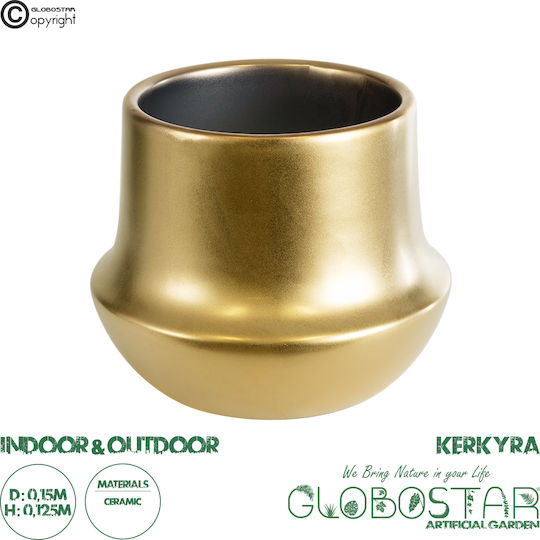 GloboStar Kerkyra Übertopf Keramik Gold 15x15x12.5εκ.