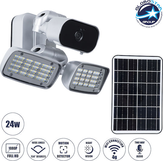 GloboStar 86045 IP Surveillance Camera Wi-Fi/4G Full HD 1080p Waterproof Battery Powered with Two-Way Communication Silver