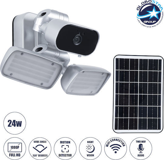 GloboStar 86044 IP Surveillance Camera Wi-Fi Full HD 1080p Waterproof Battery Powered with Two-Way Communication Silver