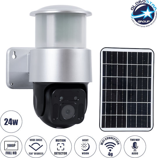 GloboStar 86046 IP Surveillance Camera Wi-Fi/4G Full HD 1080p Waterproof Battery Powered with Two-Way Communication Silver