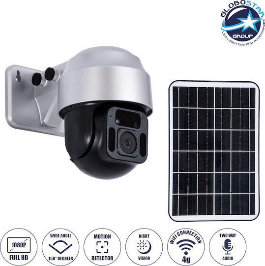 GloboStar 86054 IP Surveillance Camera Wi-Fi/4G Full HD 1080p Waterproof Battery Powered with Two-Way Communication Silver