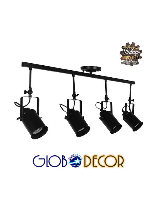 GloboStar Industrial Hollywood Spot with 4 Lights and with Socket E27 in Black Color