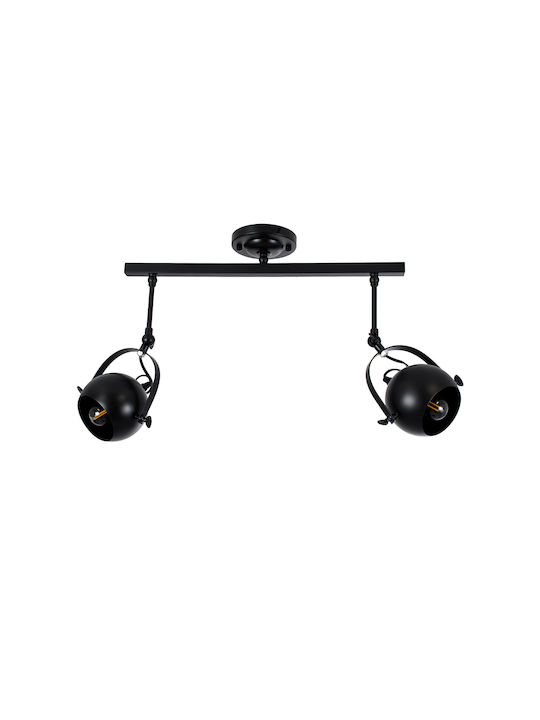 GloboStar Industrial Cannes Double Spot with Socket E27 in Black Color
