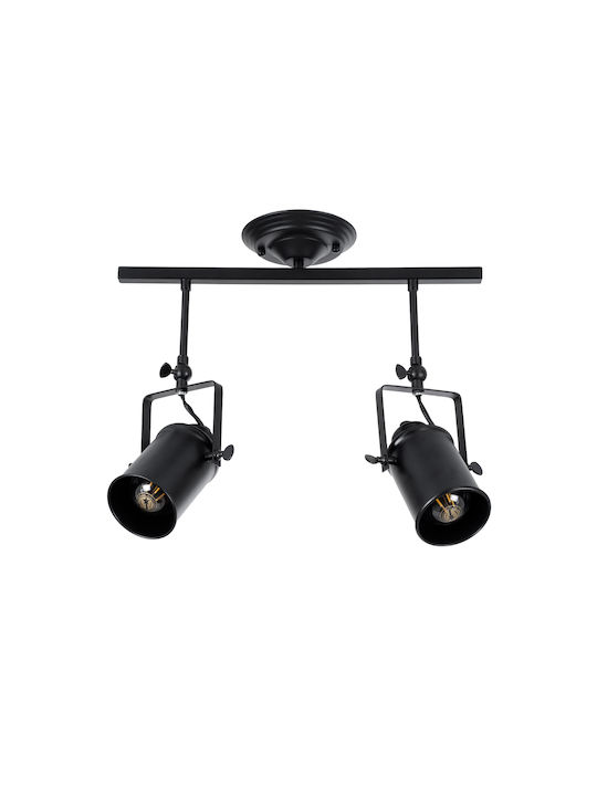 GloboStar Industrial Hollywood Double Spot with Socket E27 in Black Color