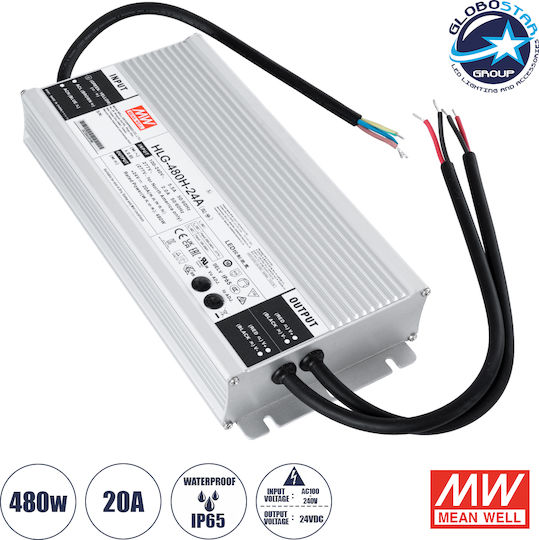 GloboStar Reglabil Dimmable Sursă de alimentare LED Etanș IP65 Putere 480W cu Tensiune de Ieșire 24V